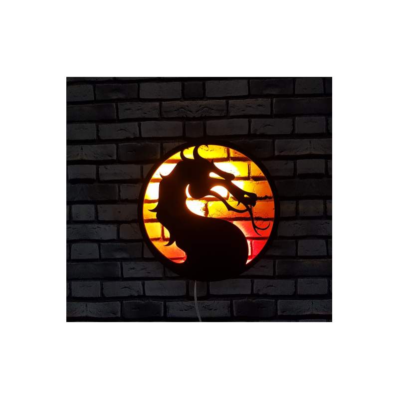Mortal Kombat Ejderha Led Işıklı Tablo Ahşap Duvar Dekorasyonu