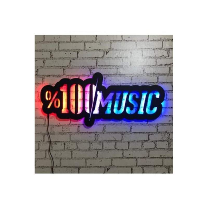 %100 Music Duvar Dekoru / Yüzdeyüz Müzik Işıklı Tablo