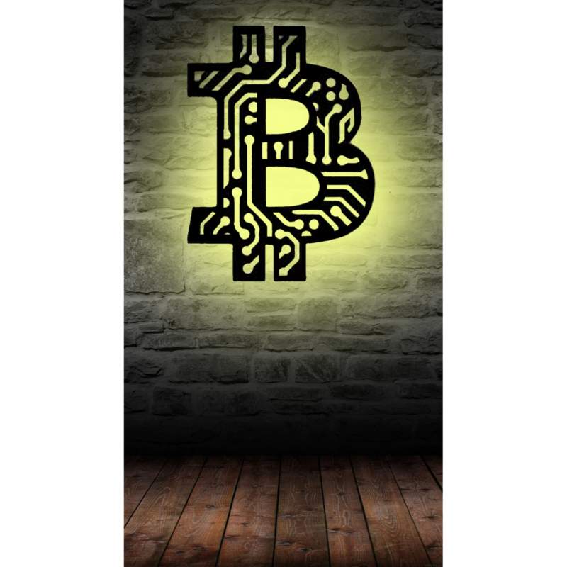 Ledli Bitcoin Ahşap Tablo