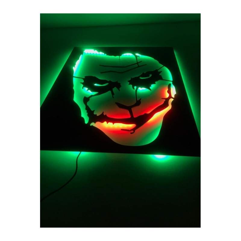 Joker - Ledli - Siyah Ahşap Tablo - 55,43