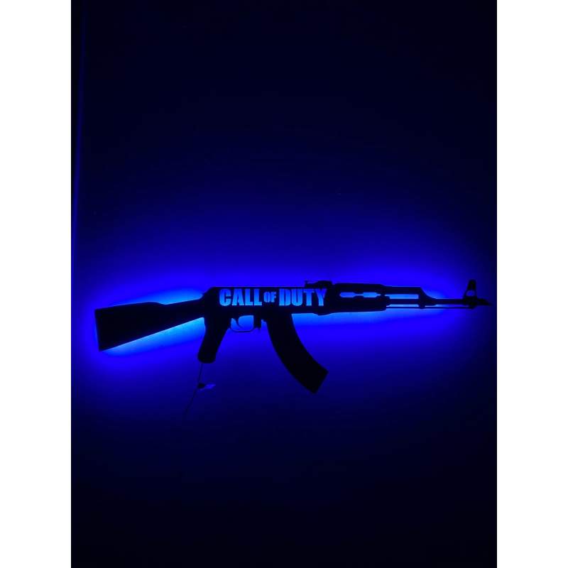 İsim Yazılabilen Ak-47/Kalaşnikof RGB Led Işıklı Ahşap Tablo-Ahşap Duvar Dekorasyonu