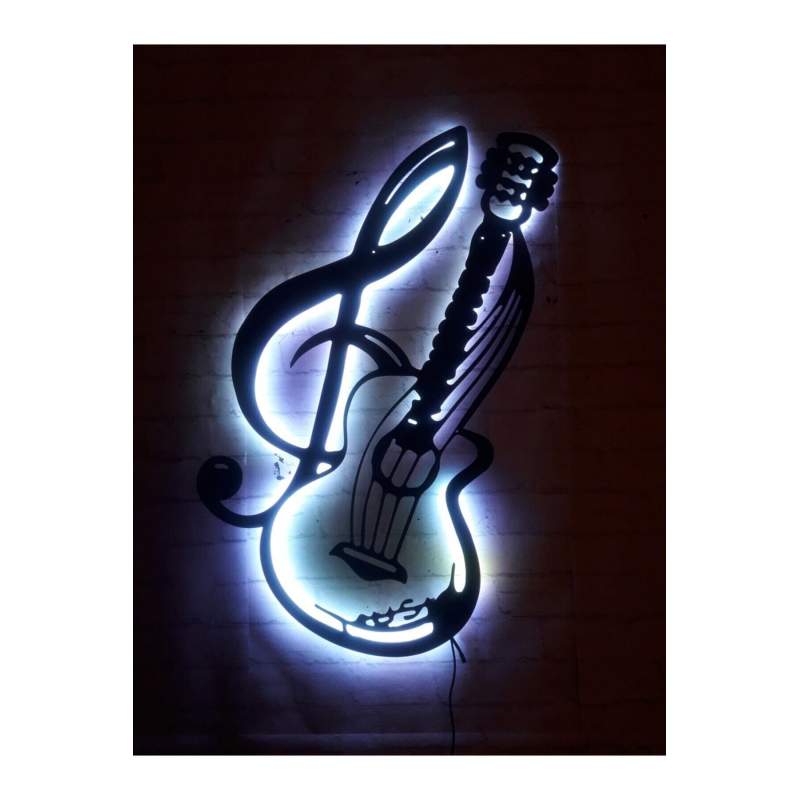 Gitar Music Rgb Led Işıklı Ahşap Mdf Dekoratif Tablo