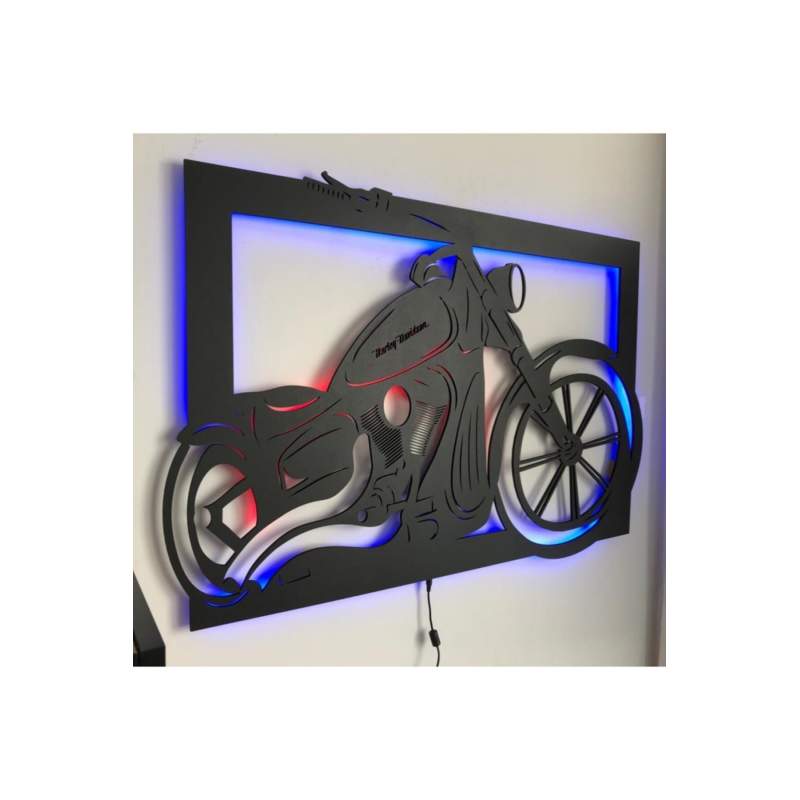 Harley Davıdson 50 X 70 Led Işıklı Tablo - Ahşap Duvar Dekorasyonu