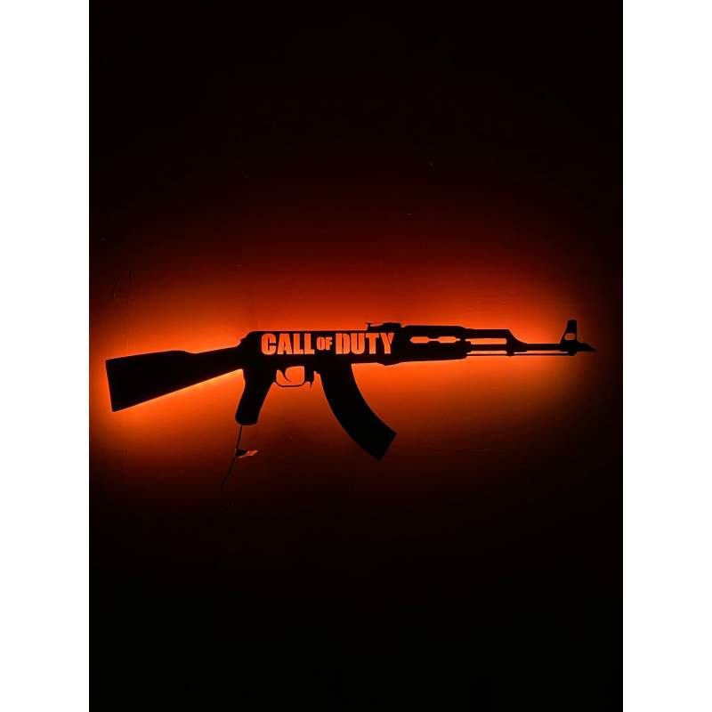 İsim Yazılabilen Ak-47/Kalaşnikof RGB Led Işıklı Ahşap Tablo-Ahşap Duvar Dekorasyonu