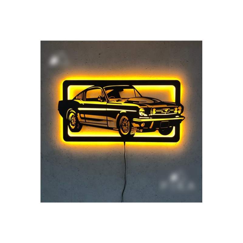 Mustang Led Işıklı Tablo - Ahşap Duvar Dekorasyonu