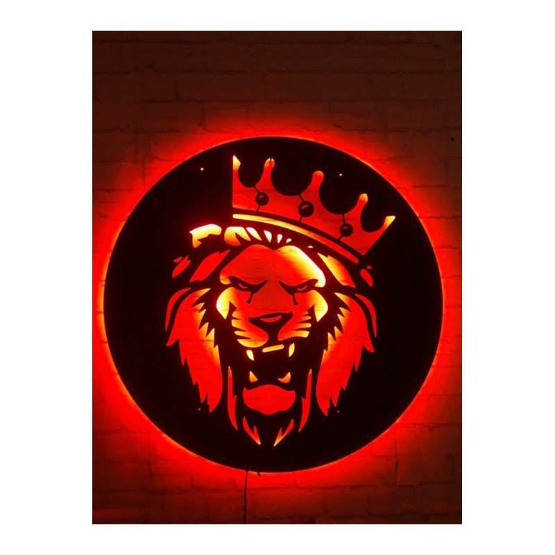 Rgb Kumandalı Aslan Kral Led Işıklı Ahşap Mdf Dekoratif Tablo