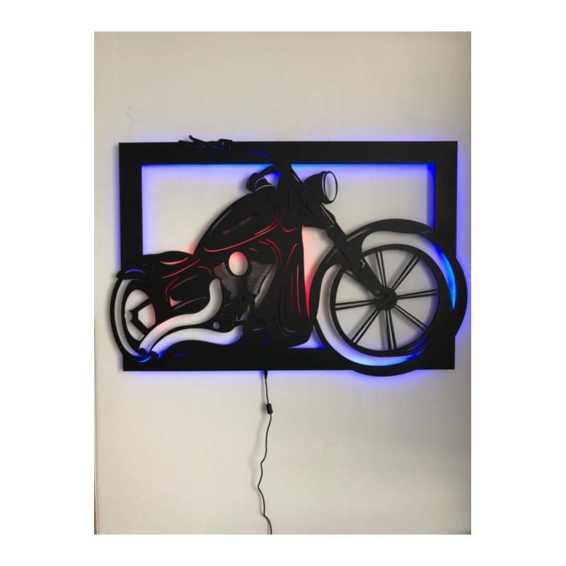Harley Davıdson 50 X 70 Led Işıklı Tablo - Ahşap Duvar Dekorasyonu