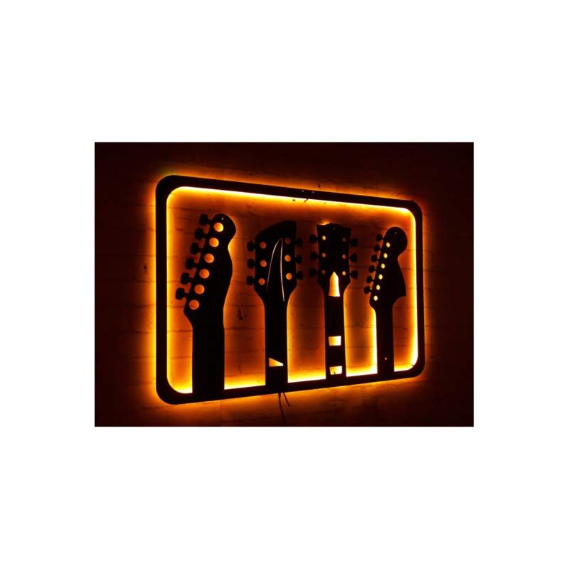 Gitar Seti Rgb Led Işıklı Ahşap Mdf Dekoratif Tablo