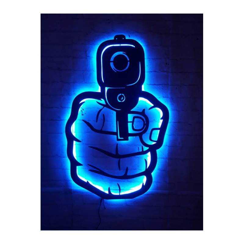 Rgb Silah Rgb Led Işıklı Ahşap Mdf Dekoratif Tablo
