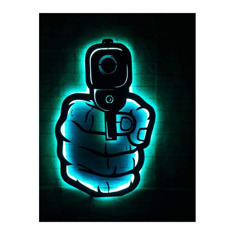 Rgb Silah Rgb Led Işıklı Ahşap Mdf Dekoratif Tablo