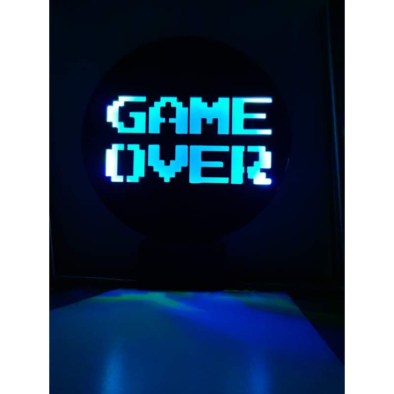 Game Over Tasarımlı Led Işıklı Ahşap Masaüstü Tablo