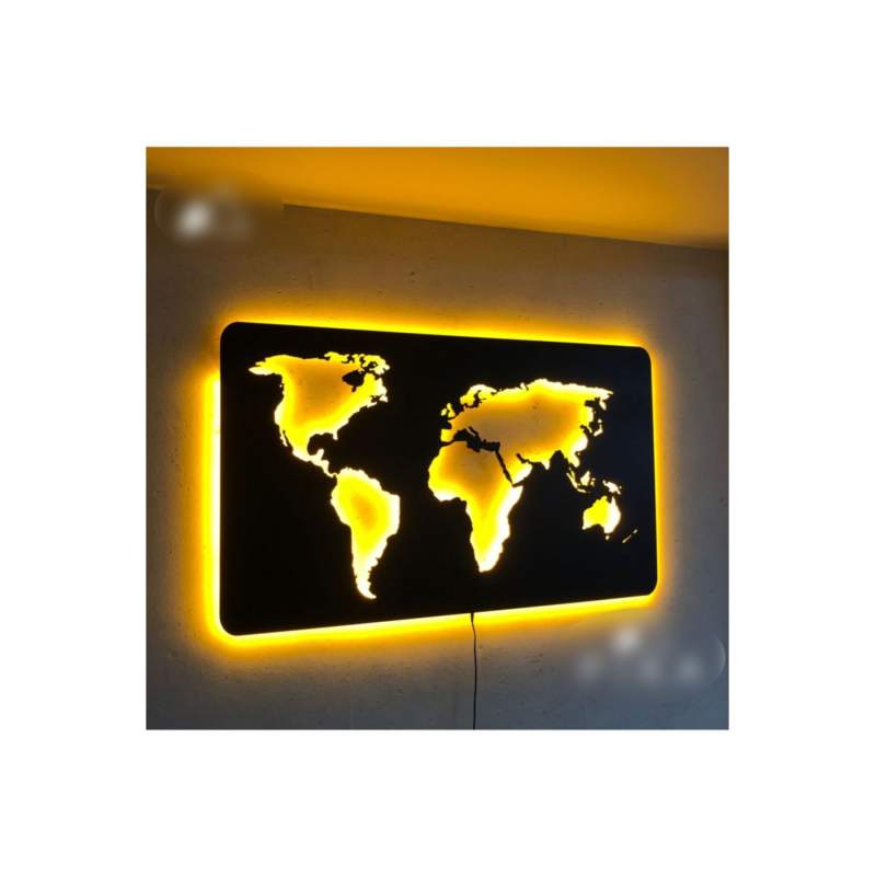 Led Işıklı World Map ahşap Tablo