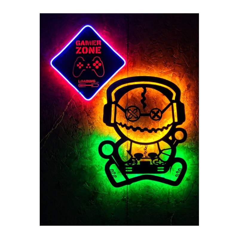 Oyuncu Robot-gamer Zone Neon Şerit Ledli 2 Parça Led Tablo
