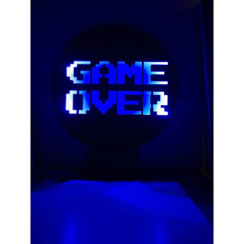 Game Over Tasarımlı Led Işıklı Ahşap Masaüstü Tablo