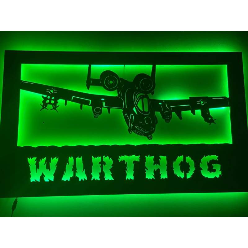 RGB Led Işıklı A-10 Thunderbolt Warthog Tablo-Ahşap Duvar Dekorasyonu