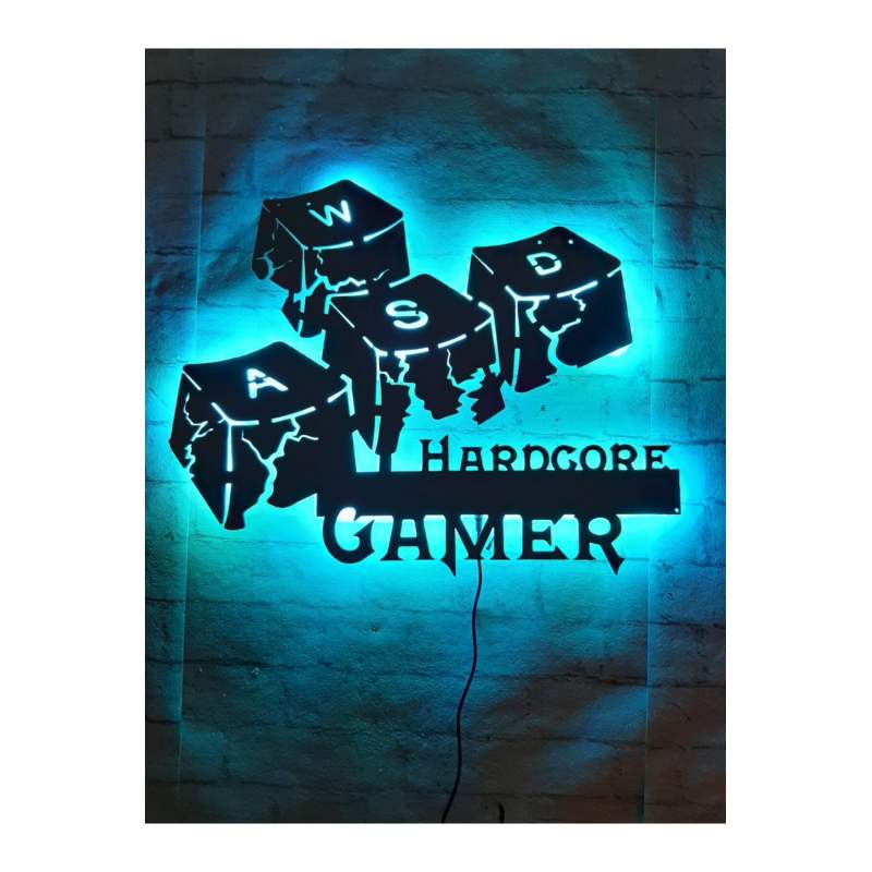 Wasd Gamer Rgb Led Işıklı Ahşap Mdf Dekoratif Tablo