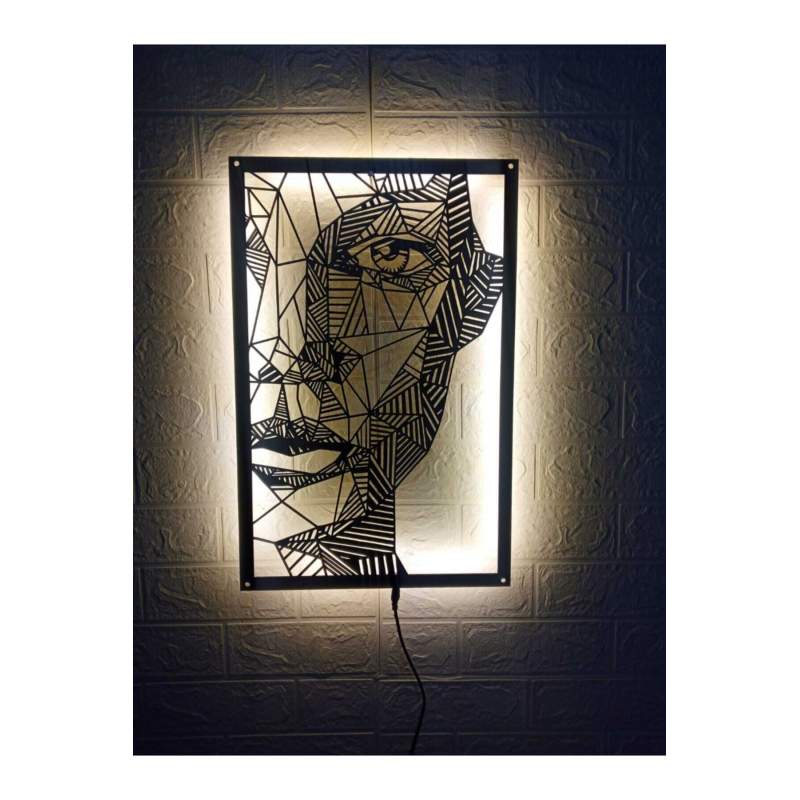 Dekoratif Geometrik Kadın Silüet Led Işıklı Tablo