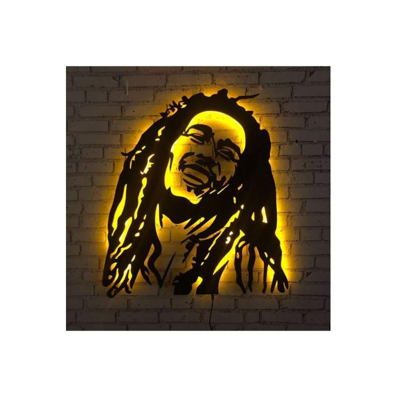Bob Marley Ledli Duvar Süsü Mdf Tablo Duvar Aksesuarı Ahşap Tablo
