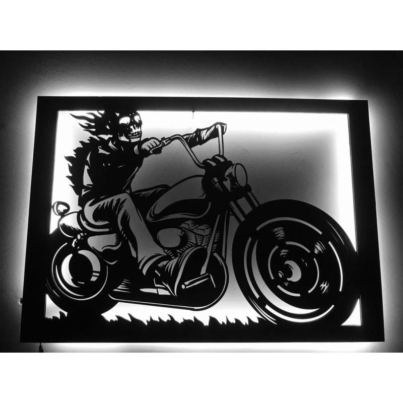 RGB Led Işıklı Ahşap Harley Davidson Tablo-Duvar Dekorasyonu