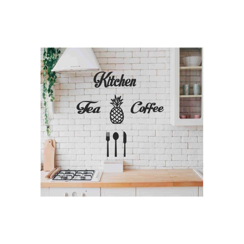 Siyah Ananas Kitchen Coffee Tea Bardak Çatal Kaşık Bıçak Ahşap Dekorasyon Seti