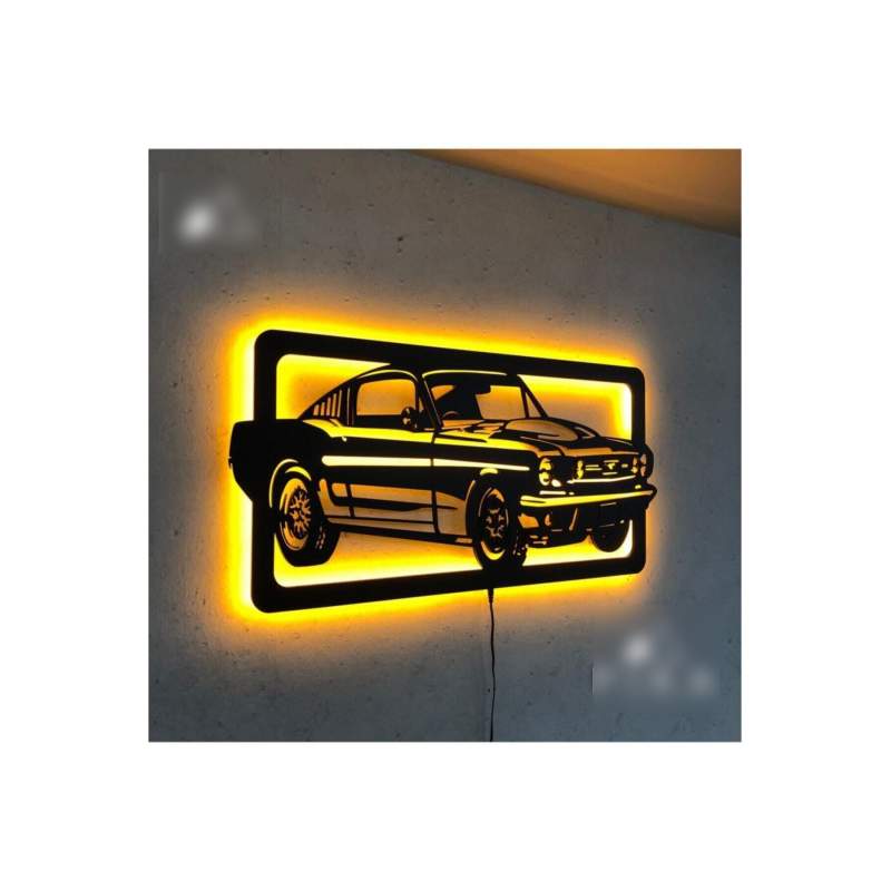 Mustang Led Işıklı Tablo - Ahşap Duvar Dekorasyonu