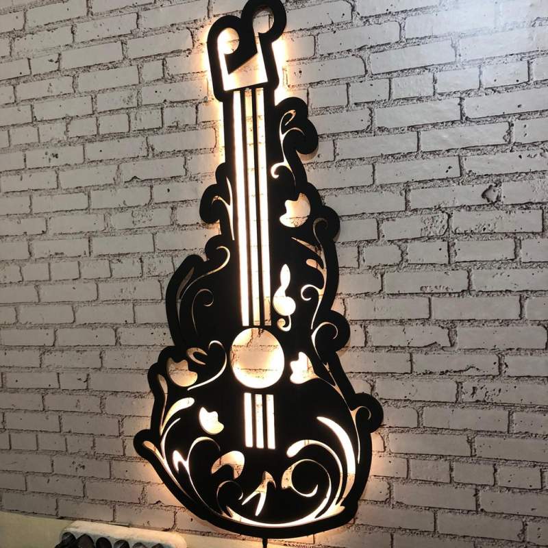 DEKORATİF GUITAR Ledli Ahşap Tablo