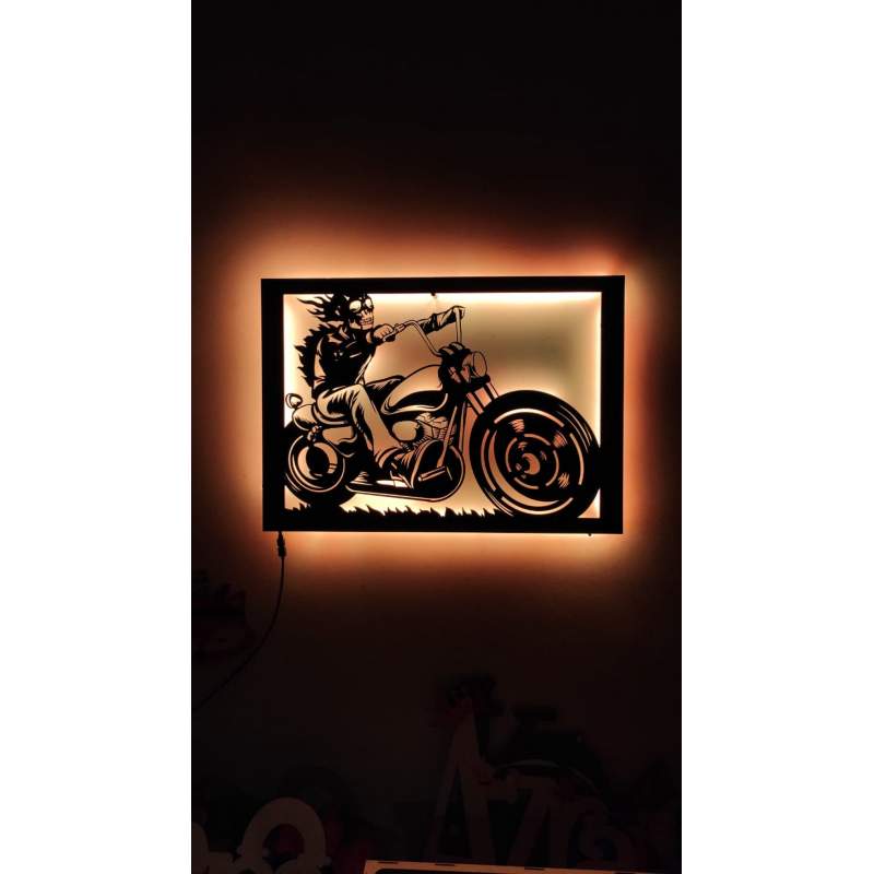 RGB Led Işıklı Ahşap Harley Davidson Tablo-Duvar Dekorasyonu