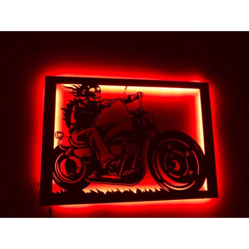 RGB Led Işıklı Ahşap Harley Davidson Tablo-Duvar Dekorasyonu