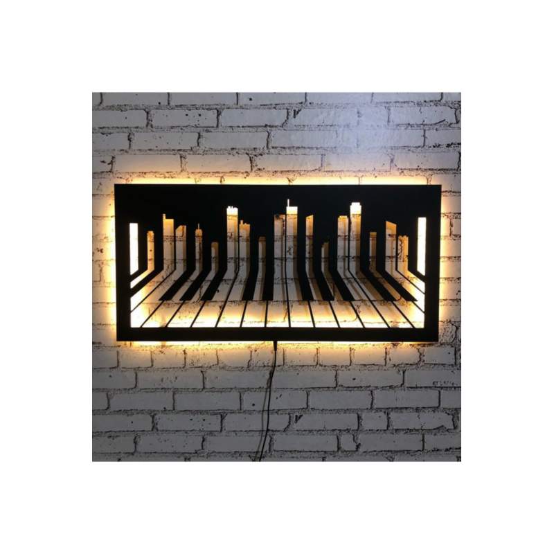 Ledli Piyano Tuşları Duvar Aksesuarı Siyah Mdf
