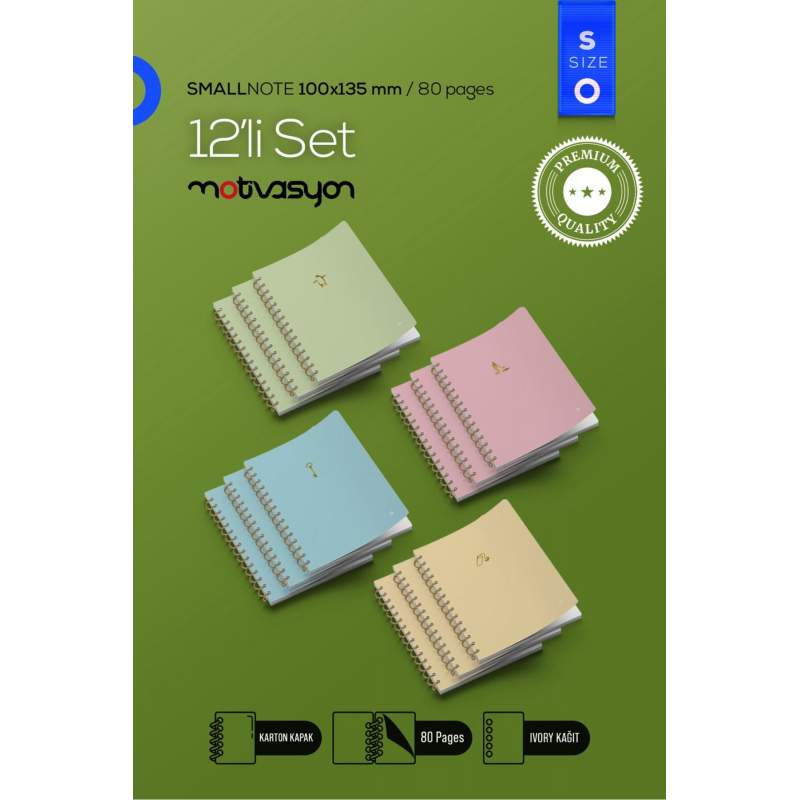 Motivasyon Defter Color Serisi S Beden 10x13cm Ebat 12'li Defter Seti 4 Farklı Renk